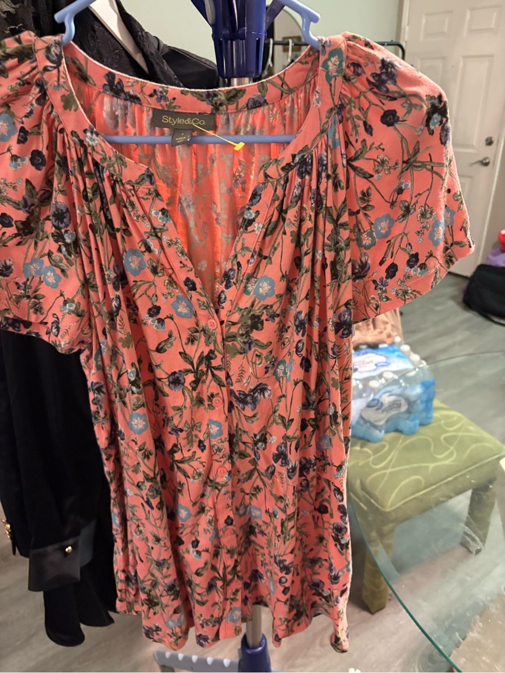 Style & Co. Coral Floral Button-Front Blouse